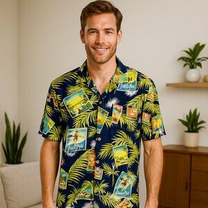 K.A.D Shirt Men L Floral Hawaiian Tropical Beach Rayon Camp Resort Artsy Coastal
